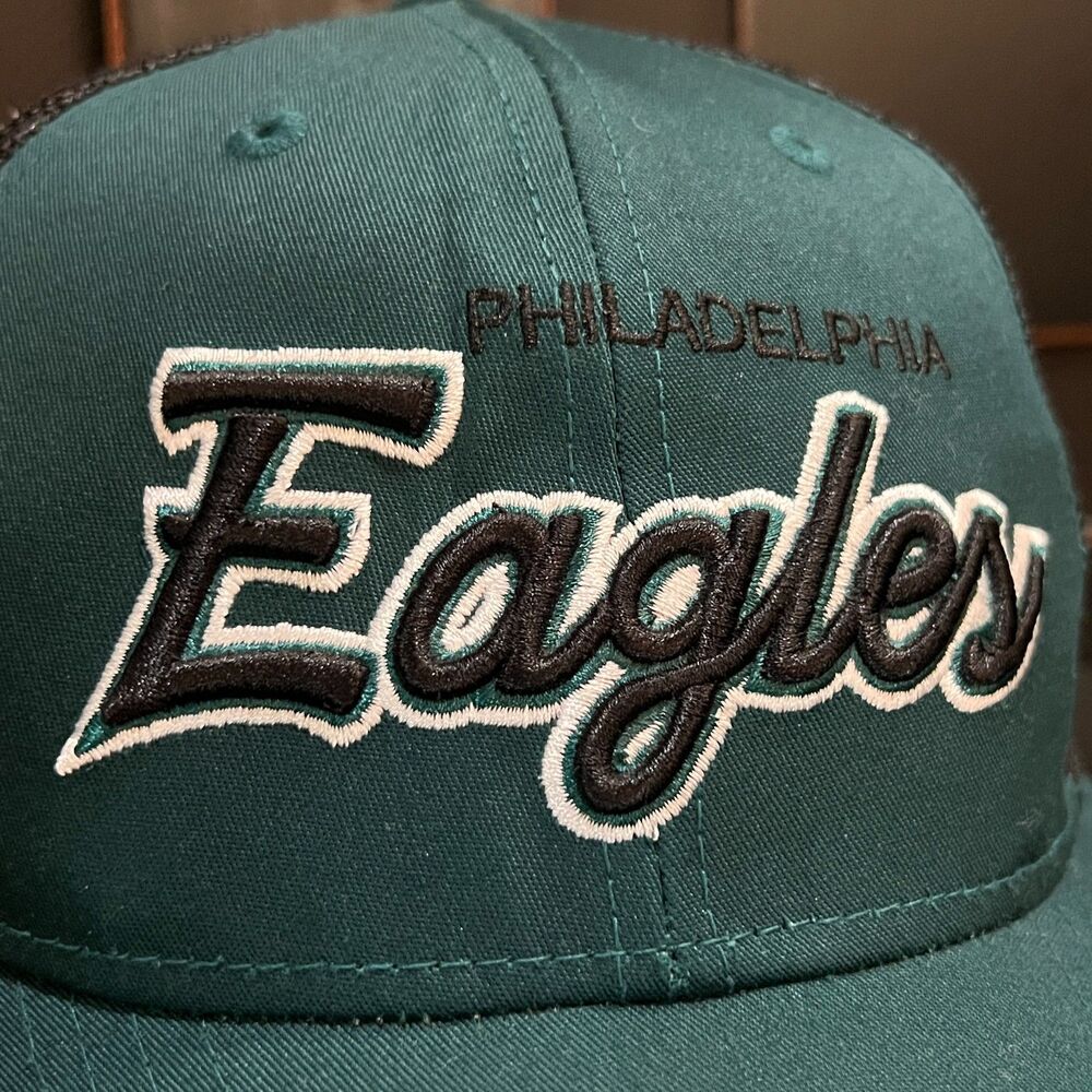 Vintage Y2K Reebok NFL Philadelphia Eagles Script Snapback Green Black Hat - Picture 2 of 10